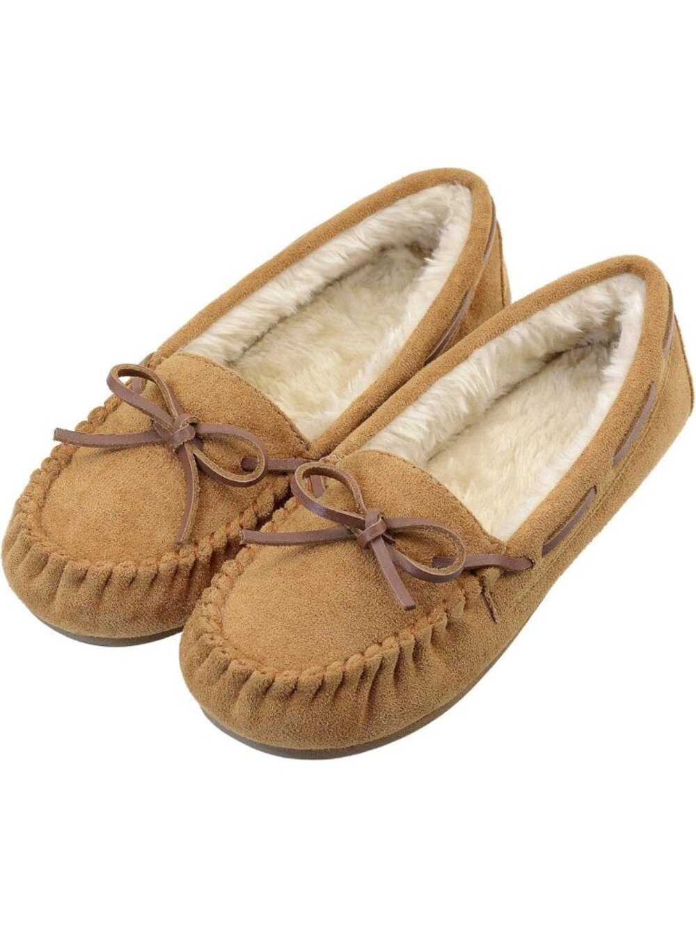 Cozy Faux Fur Lined Moccasin Slippers for Women - Warm Lace-Up Indoor/Outdoor
